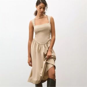 Anthropologie Maeve Sleeveless Drop-Waist Midi Dress in Neutral